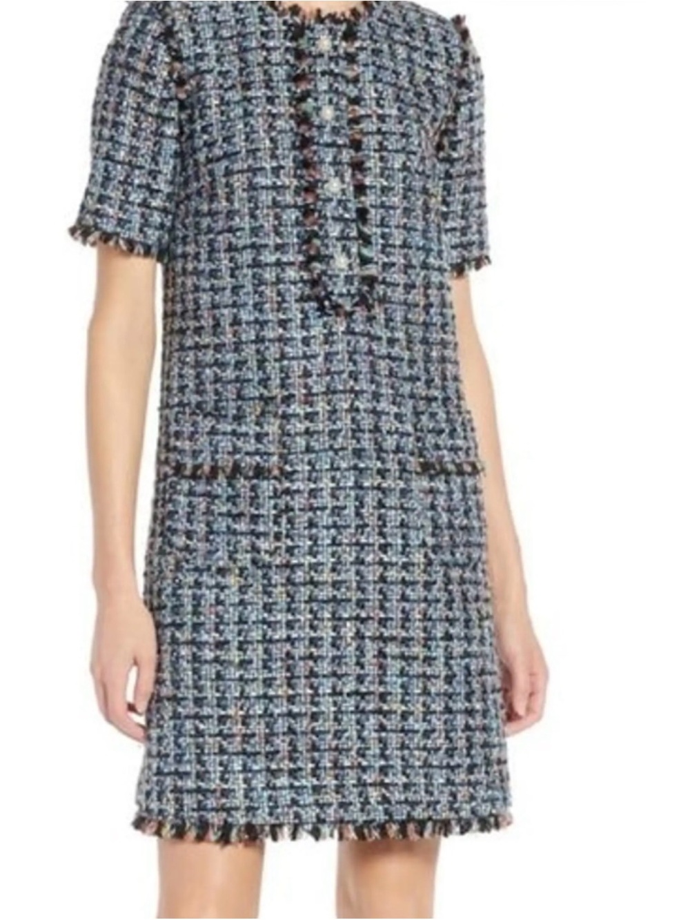 Halogen Black, Navy & White Tweed Short-Sleeve Dress
